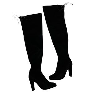 Unworn Over the Knee Black Suede Boots with Zipper at Ankle and Heel Size 6.5